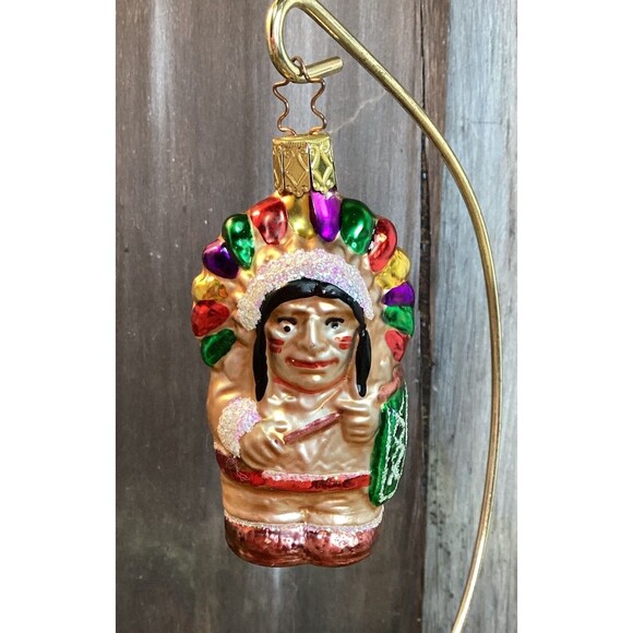 Inge Glass Blown Ornament Indian Chief Christmas Tree Decor Made in Germany - Picture 1 of 12